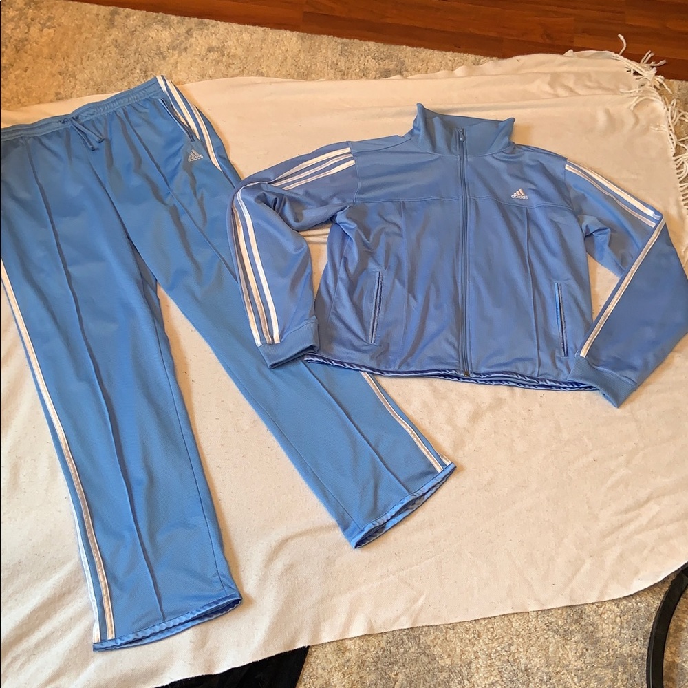 adidas Blue Track Suit with White Stripes